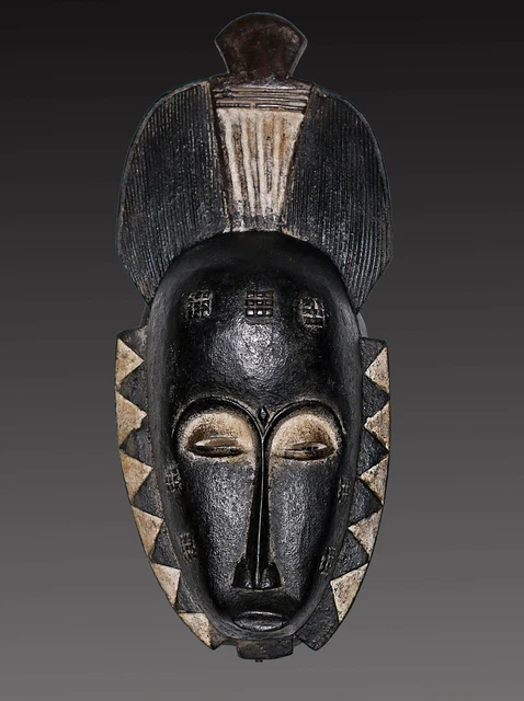 African Mask Wood Baule Ivory Coast Antiques Vintage Ethnic Tribal Wooden Art