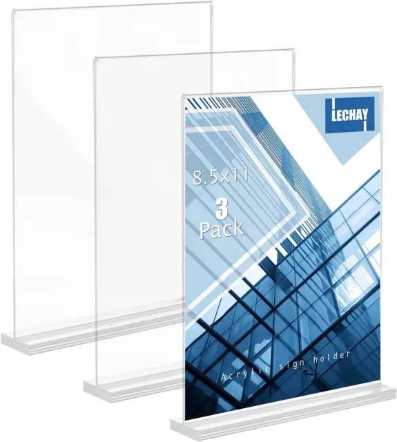 3 Pack Acrylic Sign Holder, 8.5 X 11 Inches Clear Table Menu Display Stand Deskt