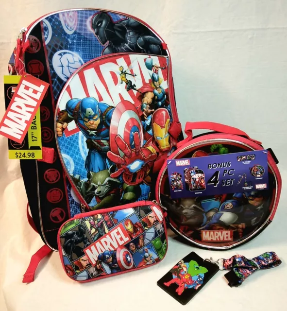 Marvel Comics• Multi Character• 4 Piece• 17" Backpack Set! NWT•