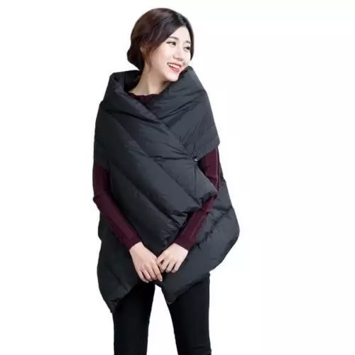 Women Down Vest Jacket Winter Oversized Casual Cape Parka Poncho Waistcoat New L