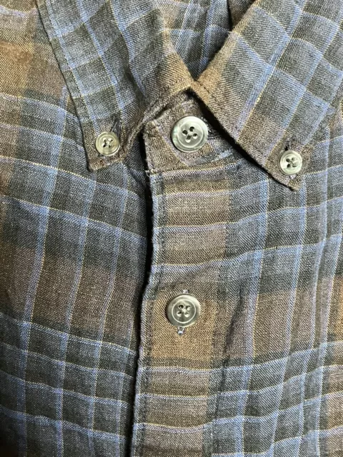 Todd Snyder Shirt Men's 2xL Blue  / Brown Plaid Long Sleeve Brushed Cotton 3