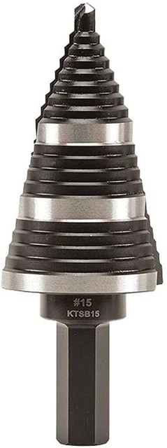 Klein Tools KTSB15 Step Drill Bit 15 Double Fluted 7/8 to 1-3/8-Inch with Easy-T 8