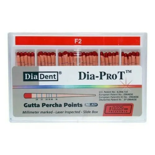 DiaDent Tapered Dia-PRO T Gutta Percha Points ML.029 All Sizes F2 60/Box