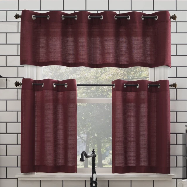 Mainstays Solid Grommet Semi Sheer Curtain Set, 54"X24", Wine
