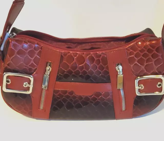 A FAUX SNAKESKIN Red Purse Shoulder Bag Matching Wallet Included ...