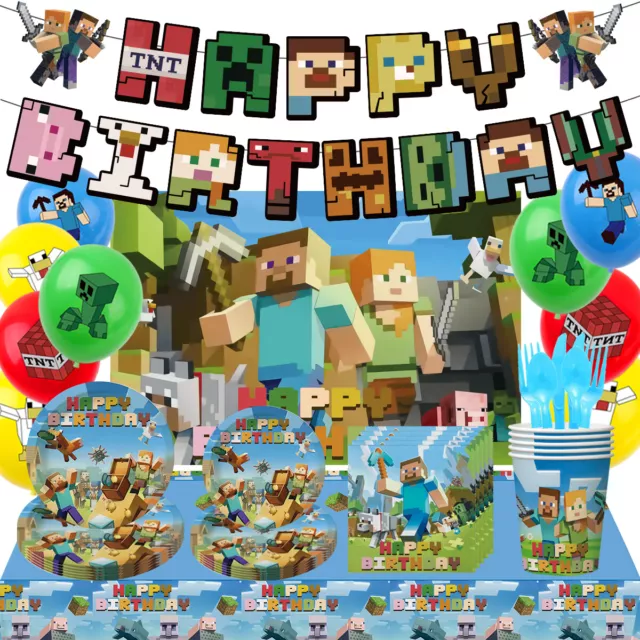 New Minecraft Party Supplies Balloons Kids Birthday Decoration Tableware Banner