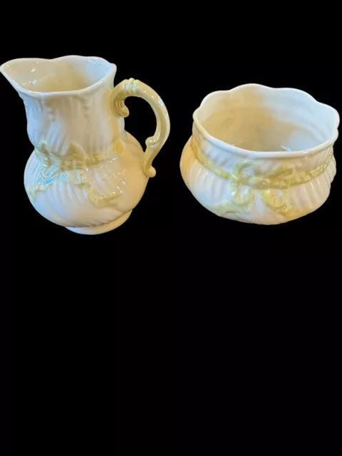 1950's BELEEK IRISH CHINA 2 Pc. SUGAR BOWL & MILK PITCHER, MINT CONDITION