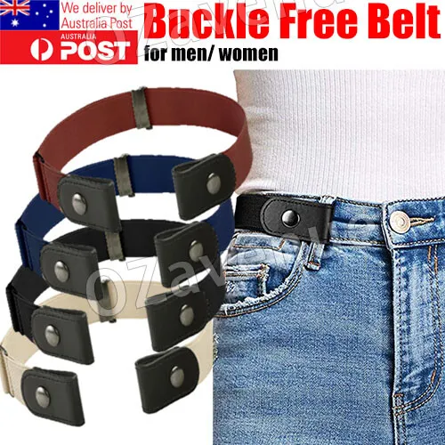 Buckle free Elastic No Bulge Invisible Belt Jeans Hassle Womens Black Red Blue