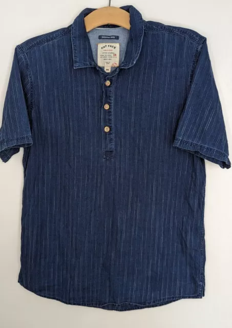 Fat Face Men's Indigo Dye Blue Polo Top Short Sleeve Blue, 100% - Cotton Medium