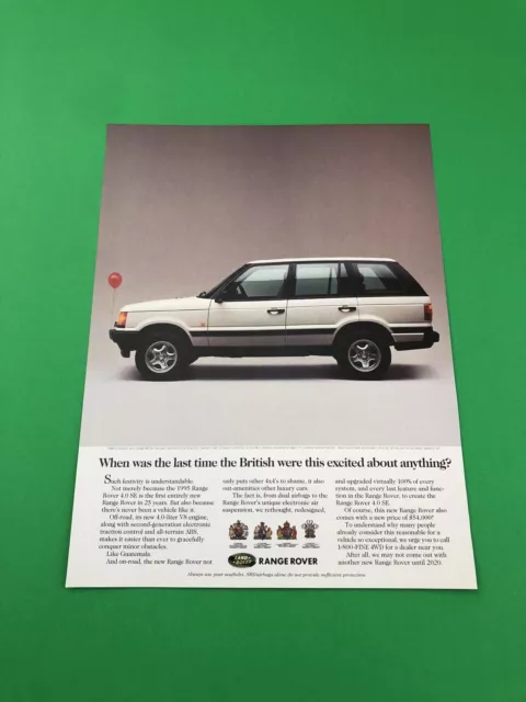 1993 1994 1995 Range Rover Original Print Ad Advertisement B56