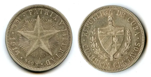 Latin American 1916 Silver 40 Centavos Coin