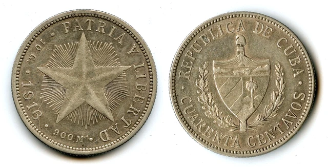 Latin American 1916 Silver 40 Centavos Coin