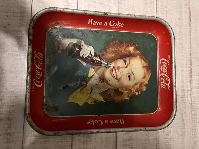 Vintage 1950’s Coca-Cola Metal Serving Tray “Have a Coke” Girl W/ Red Hair