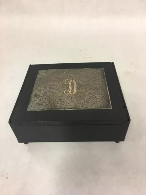 Vintage Towle jewelry trinket box with silver top D monogram bakelite plastic