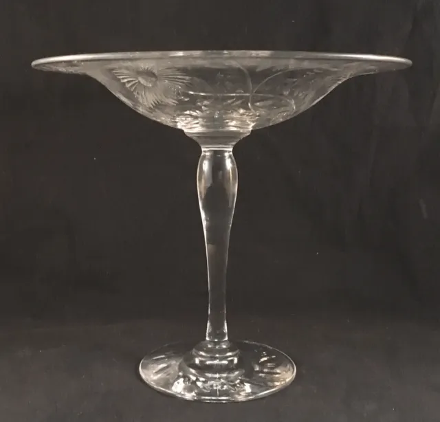 Antique American Brilliant Period Cut Glass Abp Tall Compote Tazzo Floral Cut