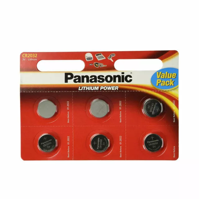 6 Panasonic CR2032 Lithium Coin Cell 2032 3V Battery Car Key Fobs Toys Remote