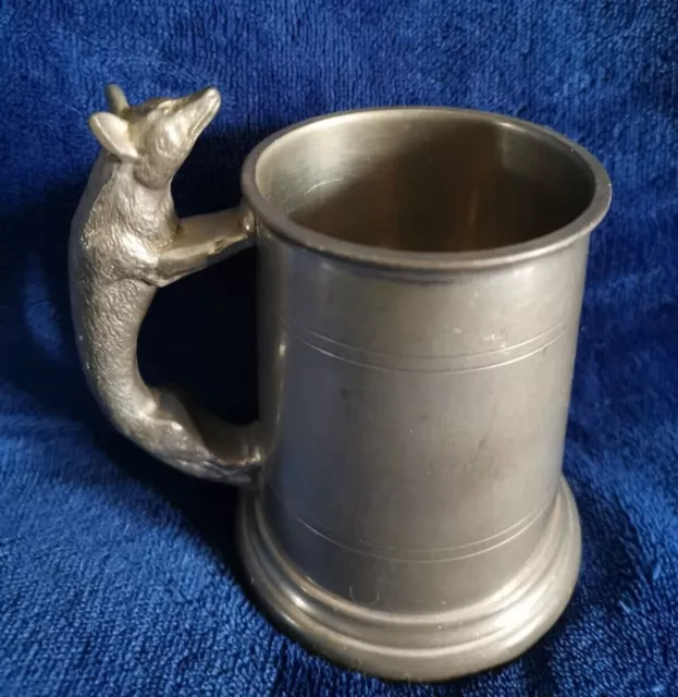 Sheffield Pewter Half Pint Tankard Fox Figurine Handle Beer Mug Vintage 1969