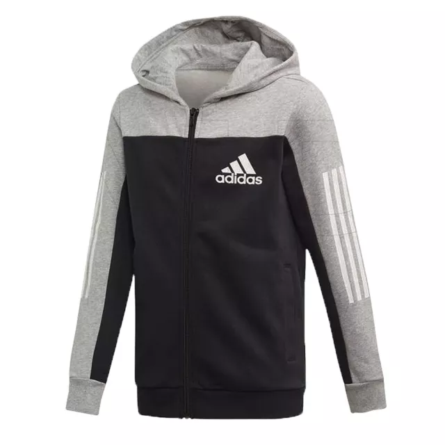 Adidas Ess Niños Sudadera con Capucha Jóvenes Logo Chaqueta Gris Negro