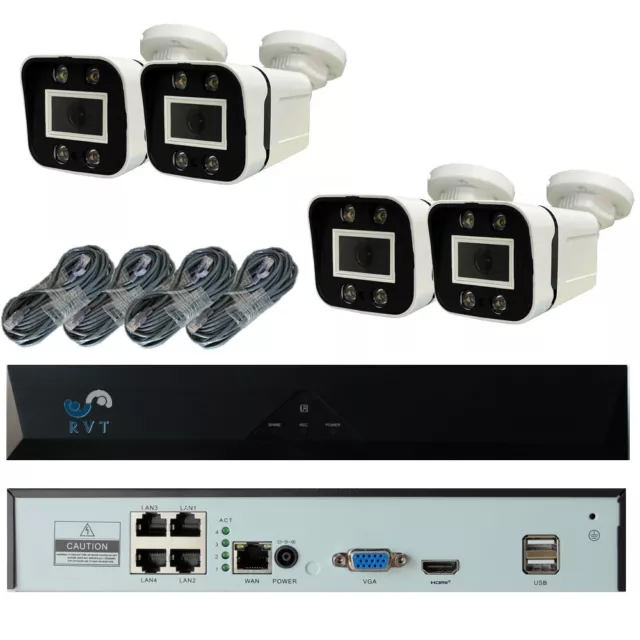 Kit Videosorveglianza IP NVR 4 Canali PoE e 4 Telecamere Bullet HD IP Full Color