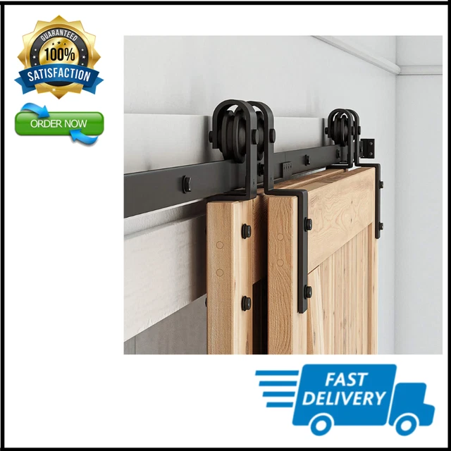 8 FEET BYPASS Sliding Barn Door Hardware Kit for Double Wooden Doors