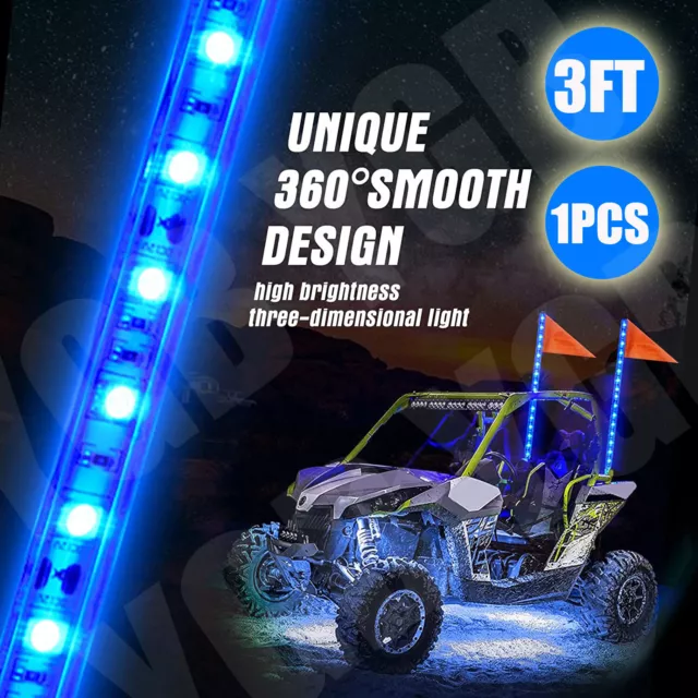 3ft LED Lighted Antenna Whip Flag Blue For Ford Dodge Semi Toyota Jeep Truck UTV