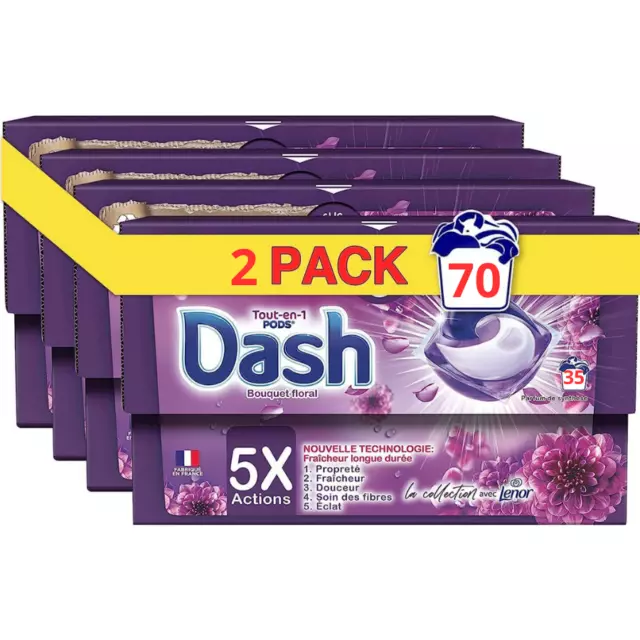 DASH All in 1 Pods 2 x 35 = 70 Capsules Bouquet Floral Lavage Lot Doses Propreté