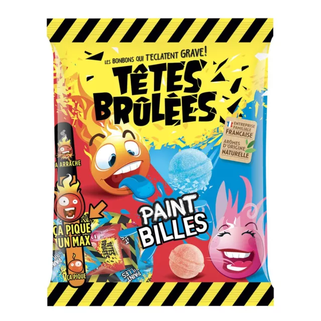 LOT DE 3 - TETES BRULEES - Bonbons Paint Billes Framboise Fraise - sachet de 135