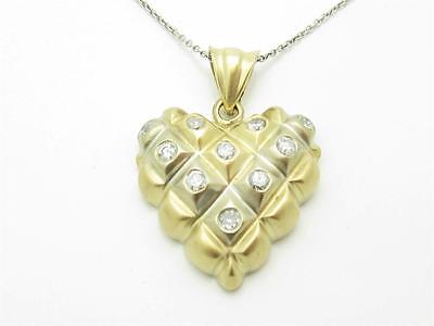 14kt Deux Ton Or Véritable Diamant Blanc Solide Coeur Halo Motif Cadeau