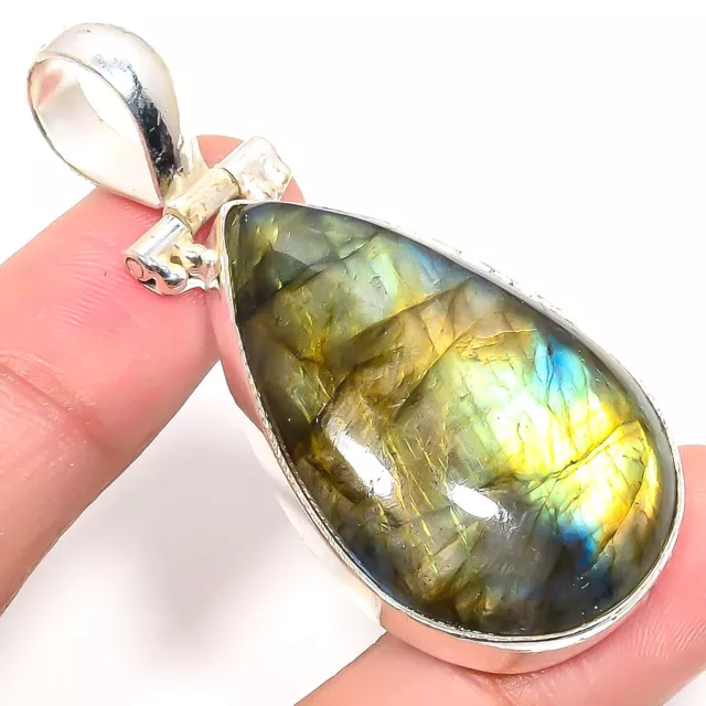 Labradorite Pierre 925 Argent Sterling Bijou Cadeau Pendentif 2.26 " s285