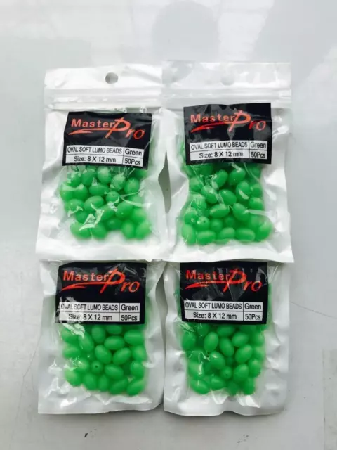 200xFishing Lumo Soft Glow Beads Green Oval Size 8X12mm Tackle lure Fishing