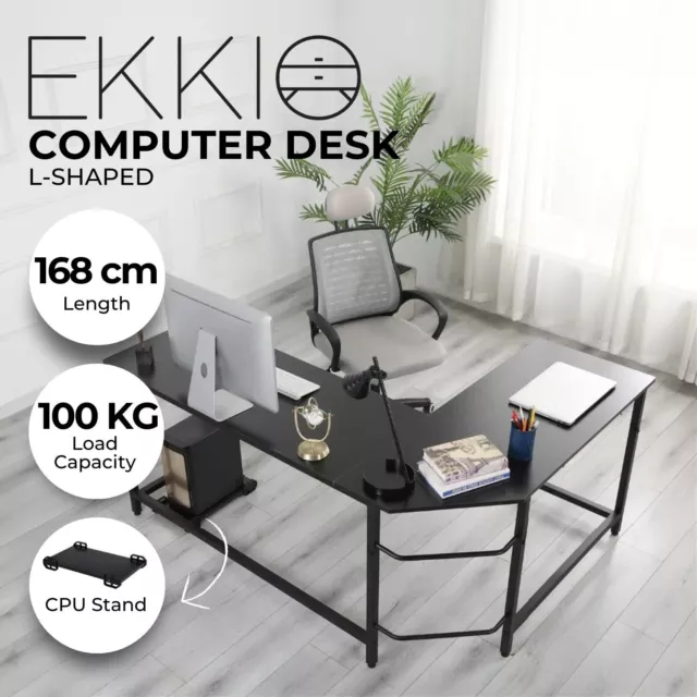 EKKIO L Shape Computer Desk PC Laptop Corner Work Study Table Home Office Black