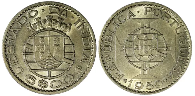 India-Portuguese  Copper-Nickel 1959 6 Escudos UNC KM# 35 (21 812)
