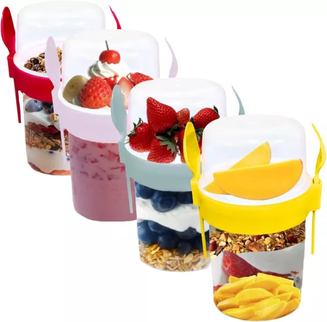 MUESLI Take & Go Yoghurt Cup with Spoon & Fork Fruit Overnight Oats Food Jar