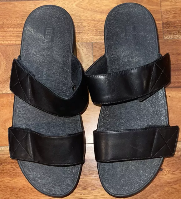 FitFlop Lulu Sandals Women's Sz 10 Black Double Strap Slip On