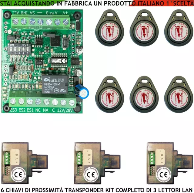 CHIAVE ELETTRONICA PROSSIMITÀ 12 Vac ANTIFURTI SICUREZZA KIT 6 CHIAVI 3 LETTORI