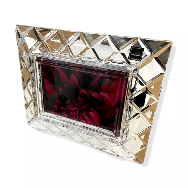 $135 Rogaska Clear Crystal Crisscross Picture Frame, 5" x 7"