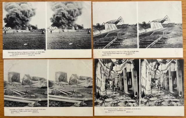 BEAU LOT. 10 X CPA Stéréoscopiques: HOBOKEN - Incendie des Tanks à Pétrole, 1904