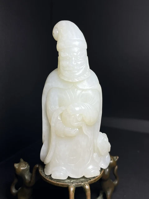 Chinese Exquisite Handmade Figure carving Hetian Jade Statue