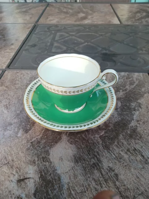 Antique 1940s 2pc Aynsley Tea Cup And Saucer Filigree Laurel Wreath Porcelain