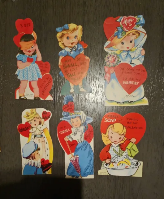 Lot of 6 Vtg Valentines Day Cards 1950s Little Girls