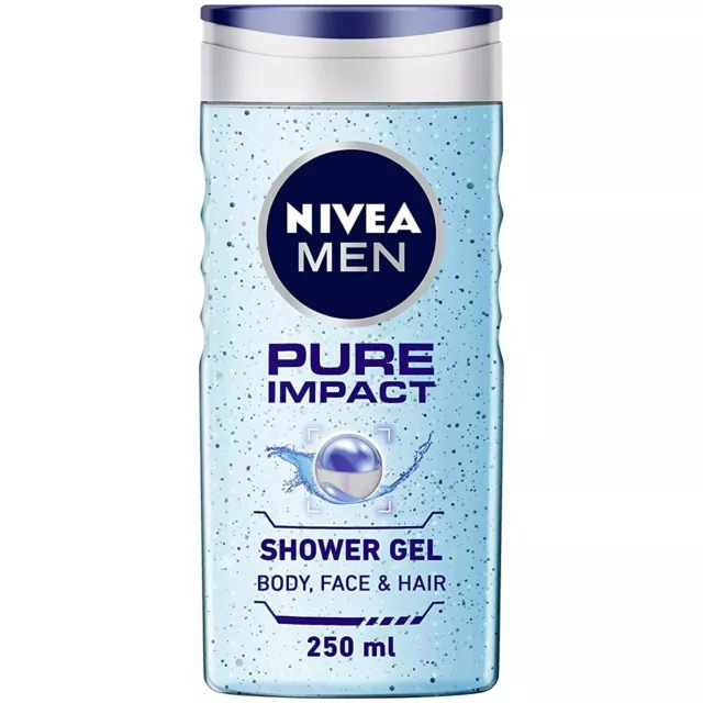 Nivea Hombre Gel de Ducha, Puro Impacto Con Purificador Micro Partículas, 250ml