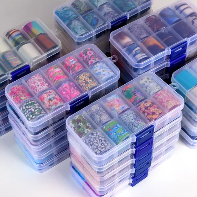 10 Rolls Holographic Nail Art Transfer Foil Sticker Flower Starry AB Paper Wraps
