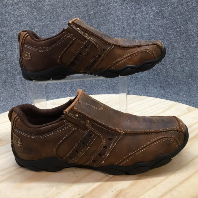 Skechers Shoes Mens 8 Diameter Loafers Brown Leather Casual Comfort Low 61779