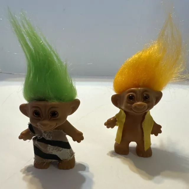 3” Wishnik Troll Doll 90’s Lot of 2 One Orange Hair One Green Hair , Horse Shoe