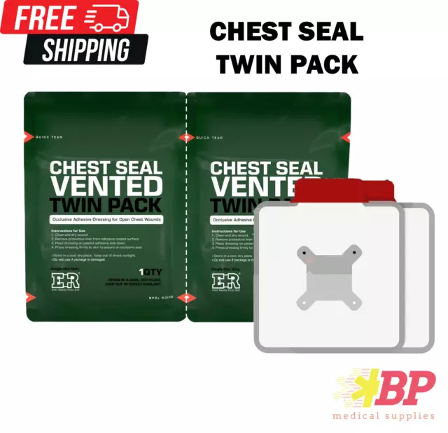 Ever Ready First Aid Vented Chest Seal with Quick Tear Twin Pack Wounds - 6.6”
