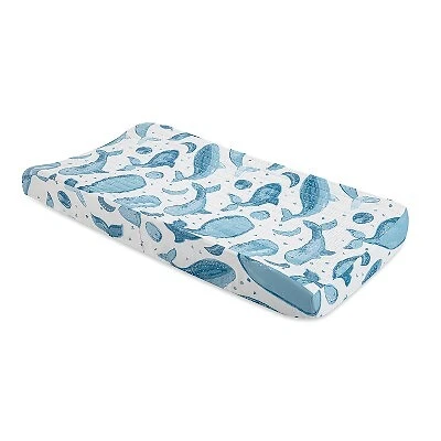 Crane Baby Cotton Quilted Changing Pad Cover - Caspian Whales