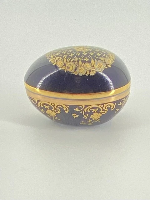 Vintage LIMOGES CASTEL FRANCE Sm Cobalt Blue Easter Egg Trinket Box w/ 22k Gold