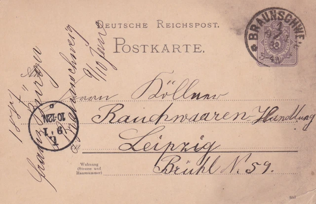 PK Dt.Reichspost , 1888 , Braunschweig