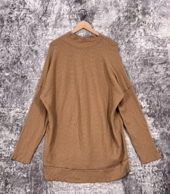 Free People Dress XL Womens Brown Ribbed Jersey Knit Long Sleeve Pullover Tunic