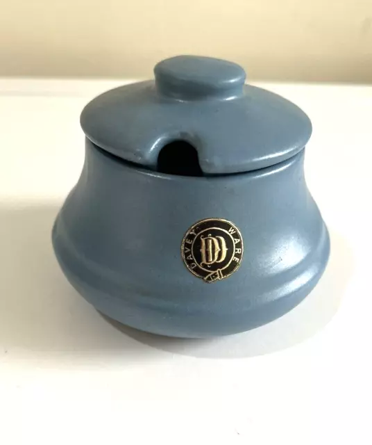 Vintage Davey Ware Blue Ceramic Kitchen Sugar Bowl With Lid